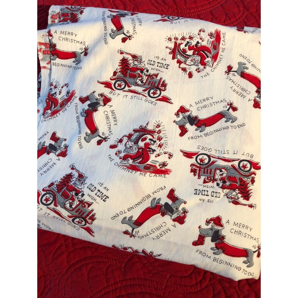 Retro Christmas Cotton Fabric Santa Dachshund Hot Rod Novelty 2.25 Yards